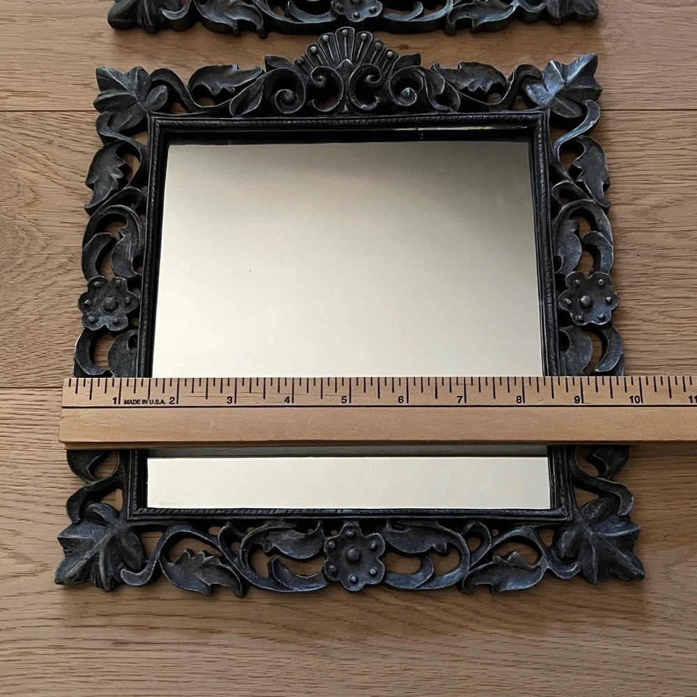 Cool Gunmetal Gray Floral Wall Mirror Set